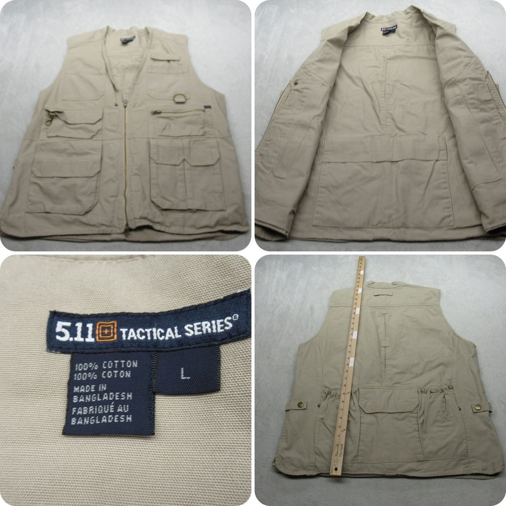 5.11 Tactical Vest Mens Large Tan 17 Pockets Outdoor Utility Fish‎ Hunt Shooting